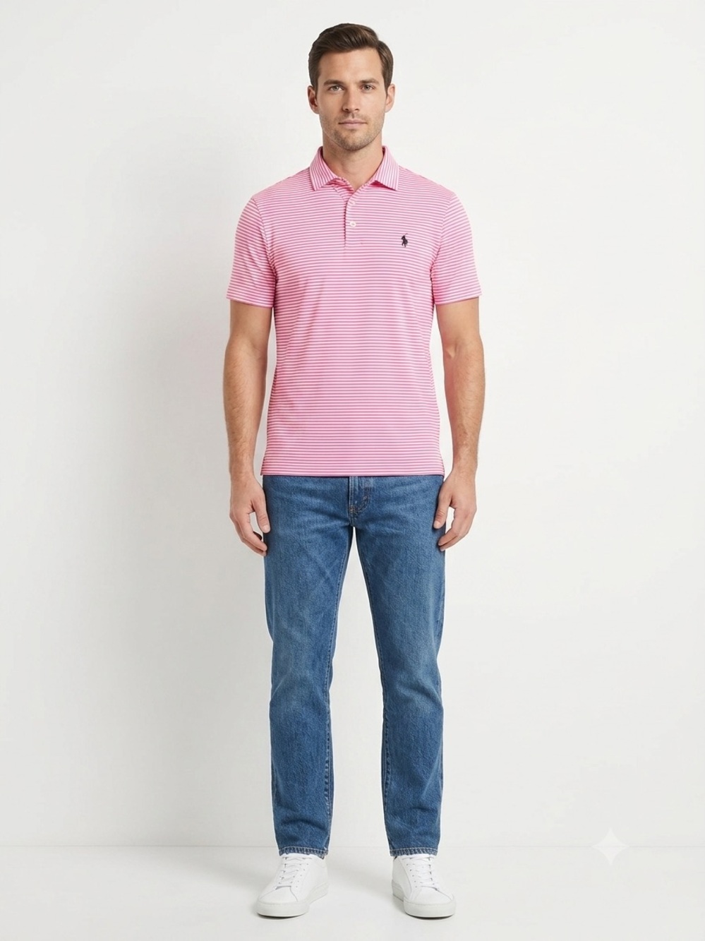 Polo Ralph Lauren Men's Striped Short Sleeve Polo Shirt Pink White Size M